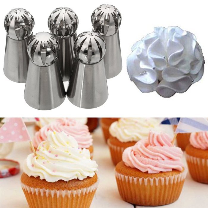 "5pcs Stainless Steel Sphere Ball Icing Piping Nozzle Cupcake Pastry Tips Decor" shopping N5