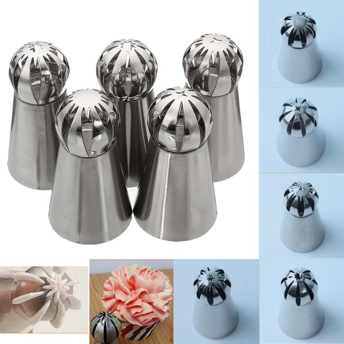 "5pcs Stainless Steel Sphere Ball Icing Piping Nozzle Cupcake Pastry Tips Decor" shopping N6