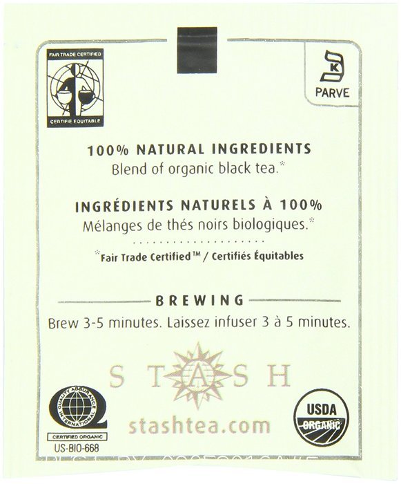 Stash Tea Organic Black Tea Bags in Foil, Breakfast Blend, 100 Count