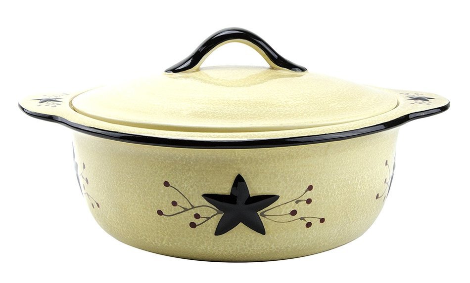 Astra Stoneware Ceramic Round Baking/Serving Dish with Cover, 10"Dia x 3.5" Deep - 2.5 Quart