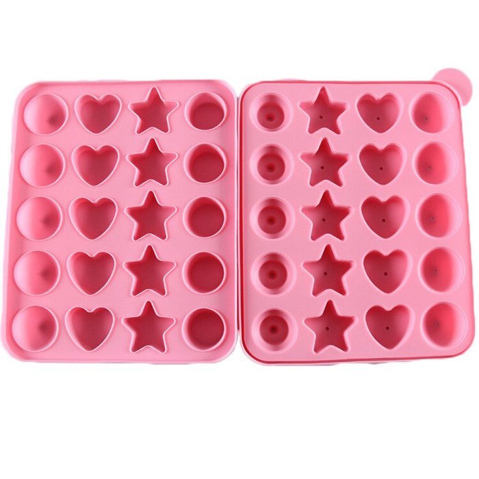 JLHua 20-cavity Silicone Cake Mold Half Circle Star Lollypop Party Cup Cake Baking Mold Cake Pop Stick Mold Tray N2