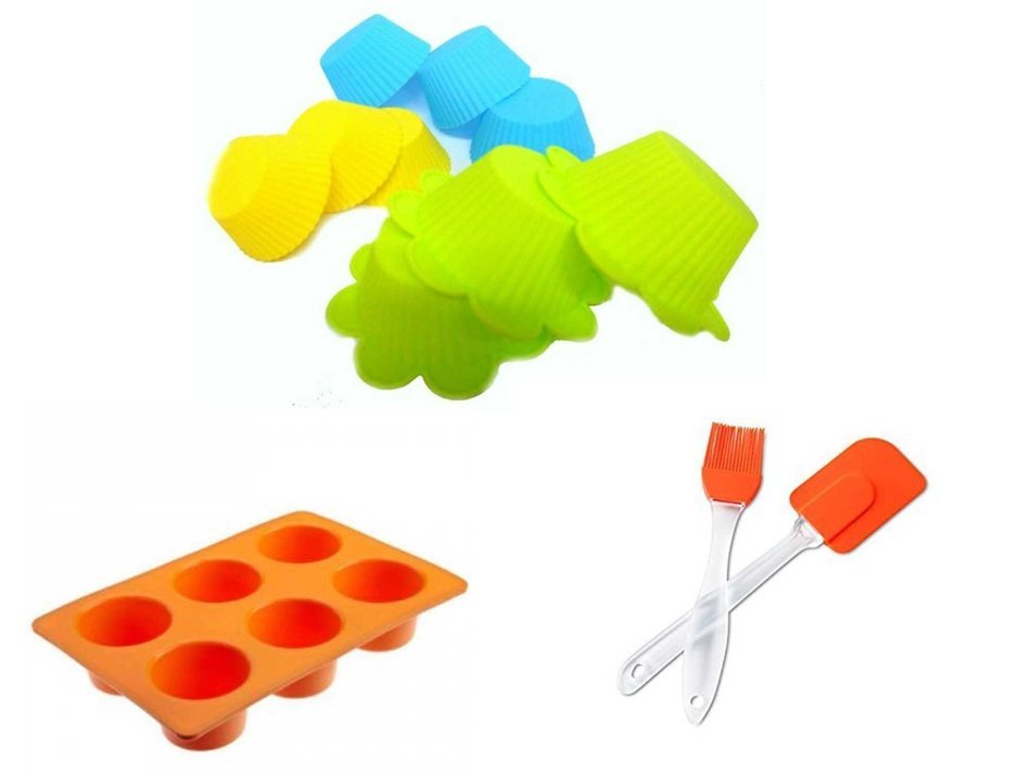 Zap Impex&reg; Non-stick Silicone Cooking Cup Set, Bakeware Baking Cake Molds with Spatula Basting / Pastry Brush...