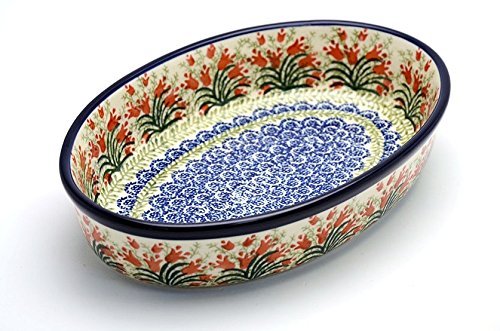 Polish Pottery Baker - Oval - Medium - Crimson Bells