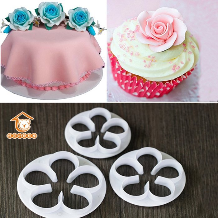 DUFUSTORE 4 Pcs Rose Flower Cake cookie Fondant Decorating Sugarcraft Cutters Tools N6