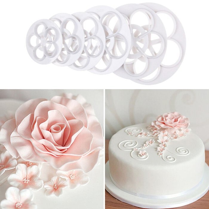 Funbase 6Pcs Rose Flower Petal Shape Mould Cake Sugarcraft Decorate Paste Cutter N3