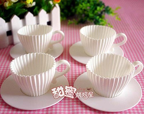 Saucers Teacup Mold (8pcs), Silicone Cupcake Cups Baking Cake Tea N4