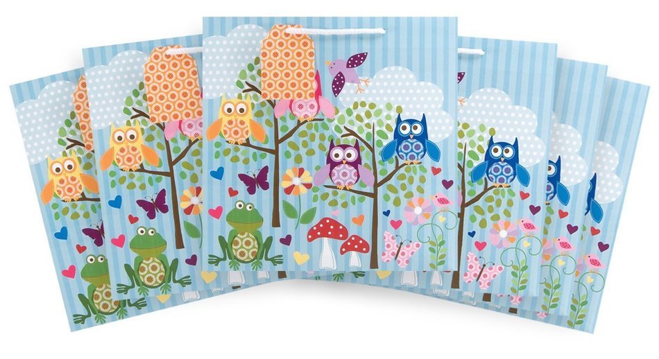 The Gift Wrap Company Square Gift Bags (Set of 6), What a Hoot, Large, Multicolor