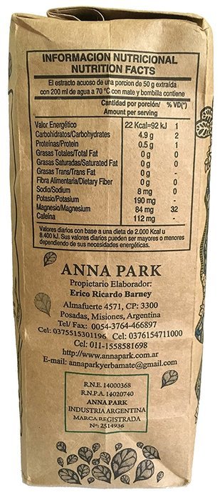 Anna Park Yerba Mate - Organic - The Best Yerba Mate in the World! 500 Grs/1.1 Lbs/16.9 Oz N5