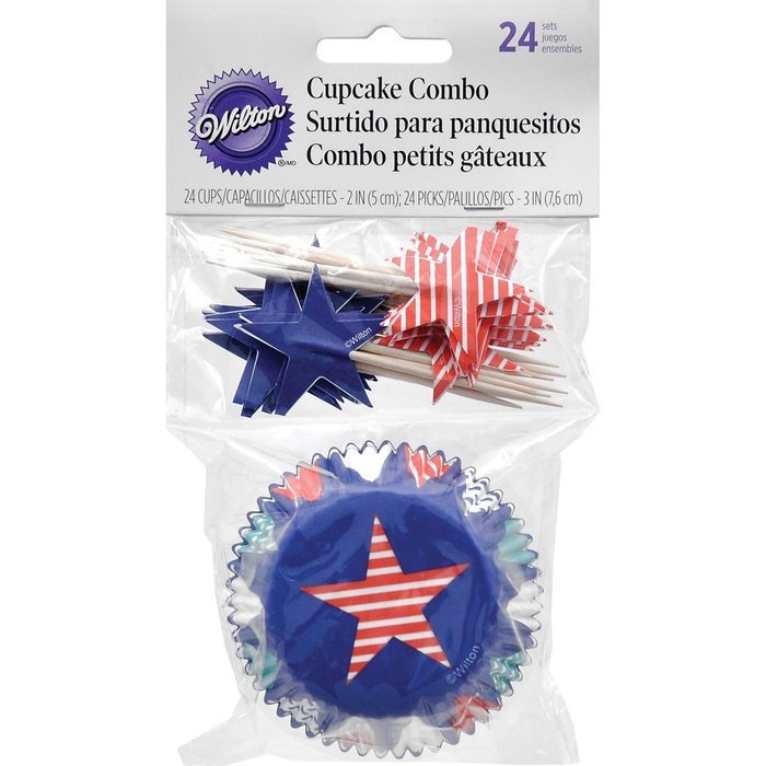 Wilton Patriotic Cupcake Combo Baking Cups and Picks - Blue（24 sets）