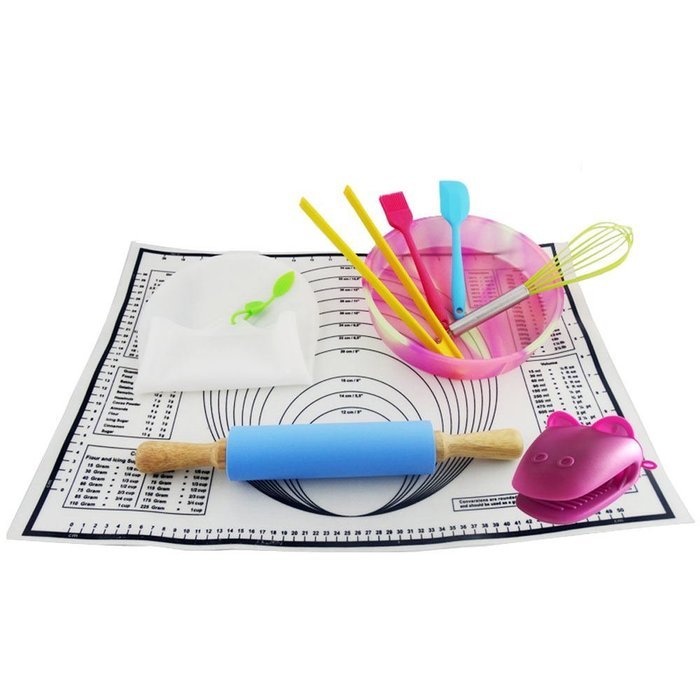 Silicone Baking Kit Dough Mat Rolling Pin Whisk Spatula Brush Pizza Pan DIY