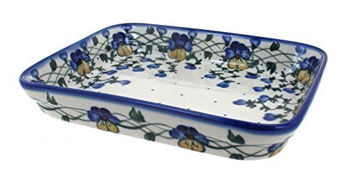 Polish Pottery Pansies Medium Rectangular Baker