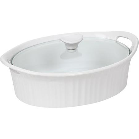Non-porous 2.5-Quart Oval Casserole with Glass Cover , French White
