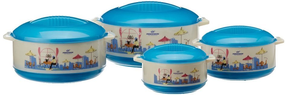 Princeware Elite Plastic Casserole Set, 4-Pieces, Blue