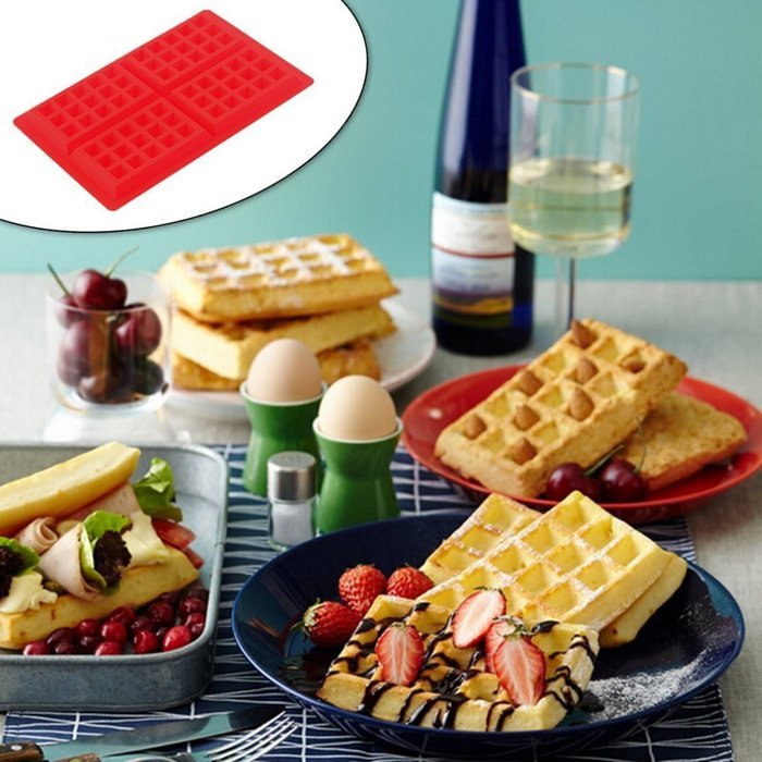 Lautechco&reg; 4-Cavity Waffle Mold Shape Food Grade Plastic,Cake Chocolate Pan, Silicone Mold Baking Mould Kitchen... N2