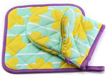 V&J Kitchen Oven Mitt Pot Holder Set Green