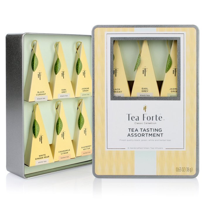 Tea Fort&eacute;&reg; Medium Tin Sampler Gift Assortment with 6 Handcrafted Pyramid Tea Infusers - Black Tea, Green Tea,...