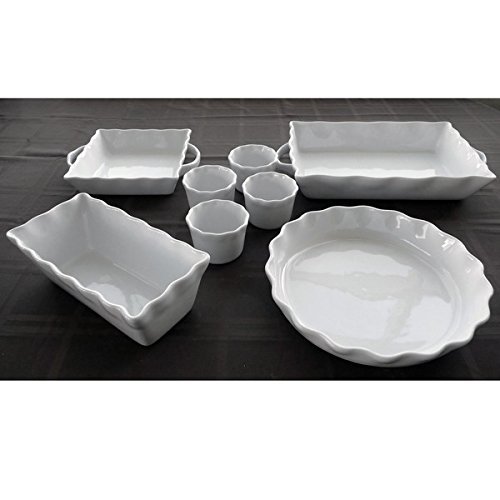 White Stoneware Bakeware 8-piece Set Oven-Safe To: 550 Degrees