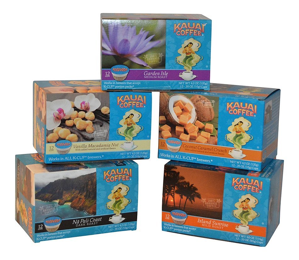 Kauai Coffee Variety Pack of 5, 12 Single Serve Cups 4.2 Oz (5 Pack) 1- Garden Isle, 1 - Island Sunrise, 1 Napali...