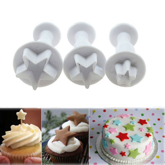 DUFUSTORE 3 Pcs Mini Star Fondant Plunger Cutter Cake Cookies Decorating Tool Mold N3
