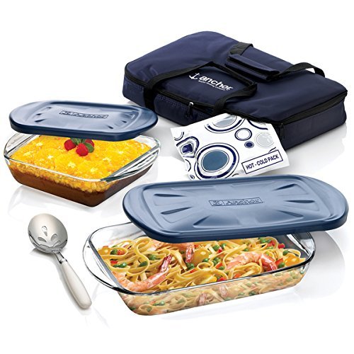 Anchor Hocking 6-piece Bake and Tote Set, Materials: Glass, Fabric, Melamine, Stainless Steel, Plastic
