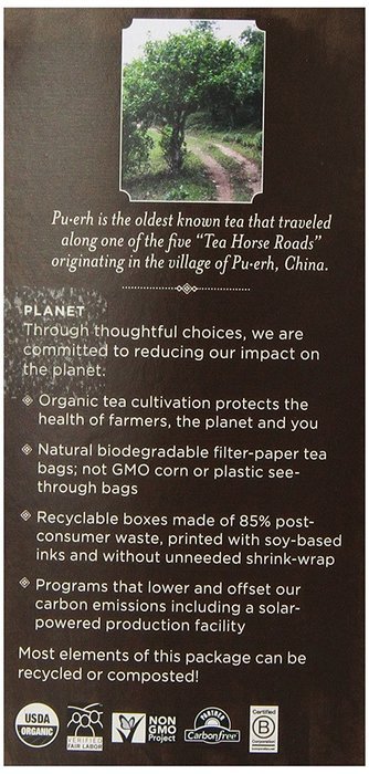 Numi Organic Chocolate Pu-erh Tea, Full Leaf Black Pu-erh Tea, 16 Count Tea Bags N4