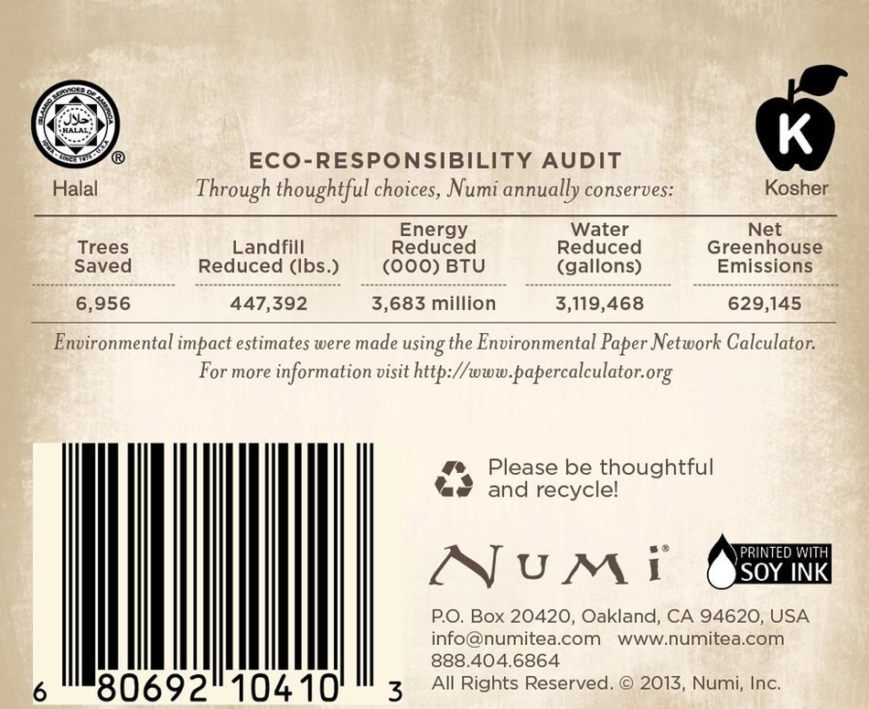 Numi Organic Chocolate Pu-erh Tea, Full Leaf Black Pu-erh Tea, 16 Count Tea Bags N12