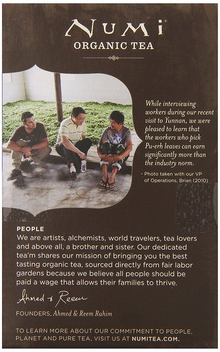 Numi Organic Chocolate Pu-erh Tea, Full Leaf Black Pu-erh Tea, 16 Count Tea Bags N16