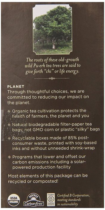 Numi Organic Chocolate Pu-erh Tea, Full Leaf Black Pu-erh Tea, 16 Count Tea Bags N17
