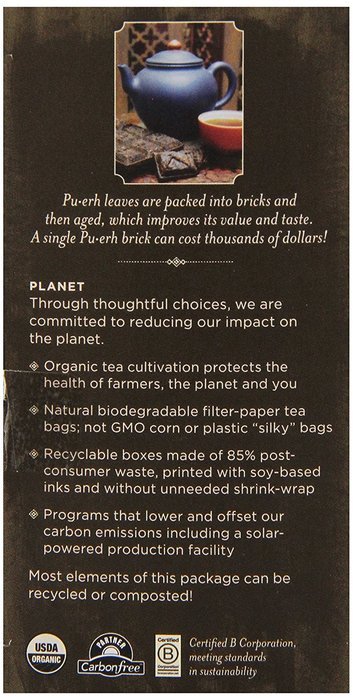 Numi Organic Chocolate Pu-erh Tea, Full Leaf Black Pu-erh Tea, 16 Count Tea Bags N22