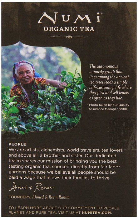 Numi Organic Chocolate Pu-erh Tea, Full Leaf Black Pu-erh Tea, 16 Count Tea Bags N23