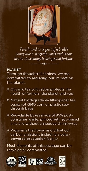 Numi Organic Chocolate Pu-erh Tea, Full Leaf Black Pu-erh Tea, 16 Count Tea Bags N34