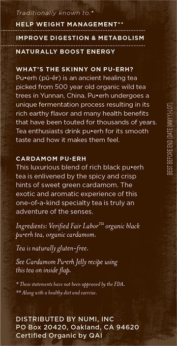 Numi Organic Chocolate Pu-erh Tea, Full Leaf Black Pu-erh Tea, 16 Count Tea Bags N35