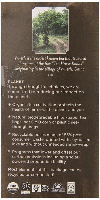 Numi Organic Chocolate Pu-erh Tea, Full Leaf Black Pu-erh Tea, 16 Count Tea Bags N41