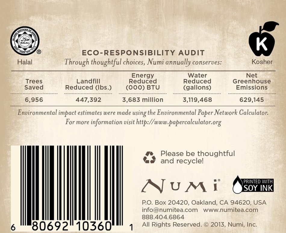 Numi Organic Chocolate Pu-erh Tea, Full Leaf Black Pu-erh Tea, 16 Count Tea Bags N43