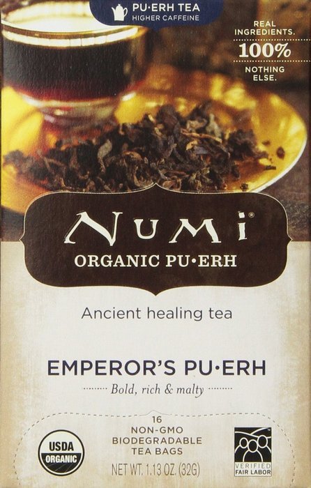 Numi Organic Chocolate Pu-erh Tea, Full Leaf Black Pu-erh Tea, 16 Count Tea Bags N45