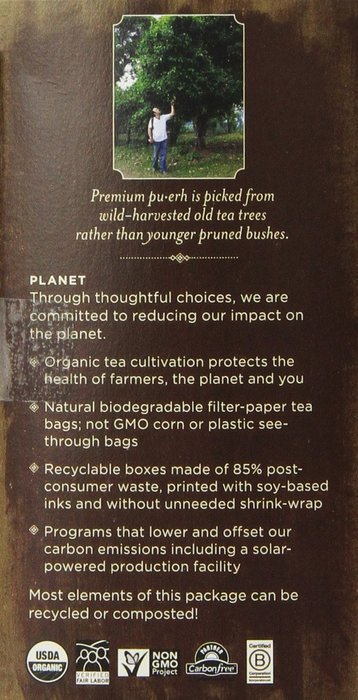 Numi Organic Chocolate Pu-erh Tea, Full Leaf Black Pu-erh Tea, 16 Count Tea Bags N48