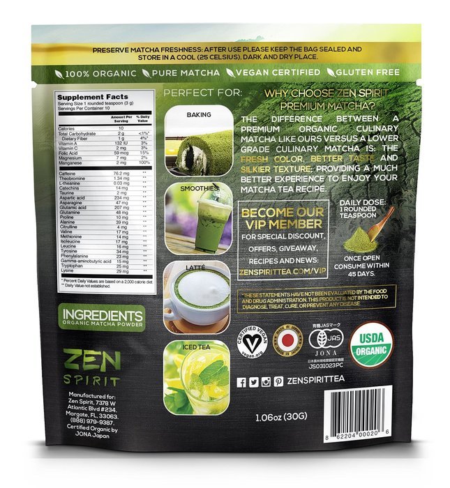 Matcha Green Tea Powder Organic ( Japanese Premium Culinary Grade ) - USDA & Vegan Certified - 30g (1.06 oz) -... N2