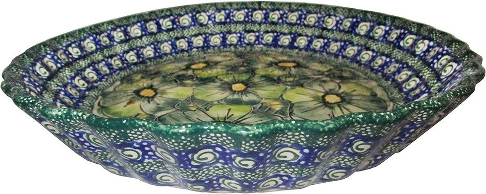 Boleslawiec Stoneware - Polish Pottery Pie Plate or Quiche Baker - Eva's Collection "Green Garden" N2