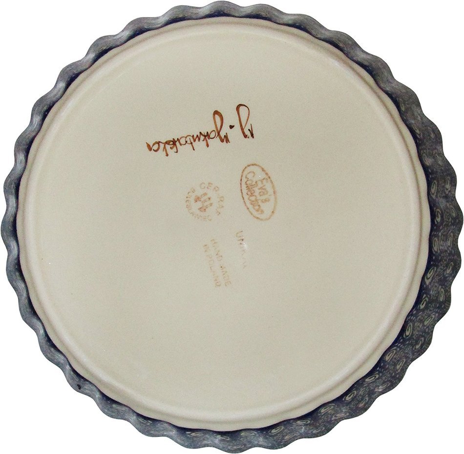 Boleslawiec Stoneware - Polish Pottery Pie Plate or Quiche Baker - Eva's Collection "Green Garden" N3