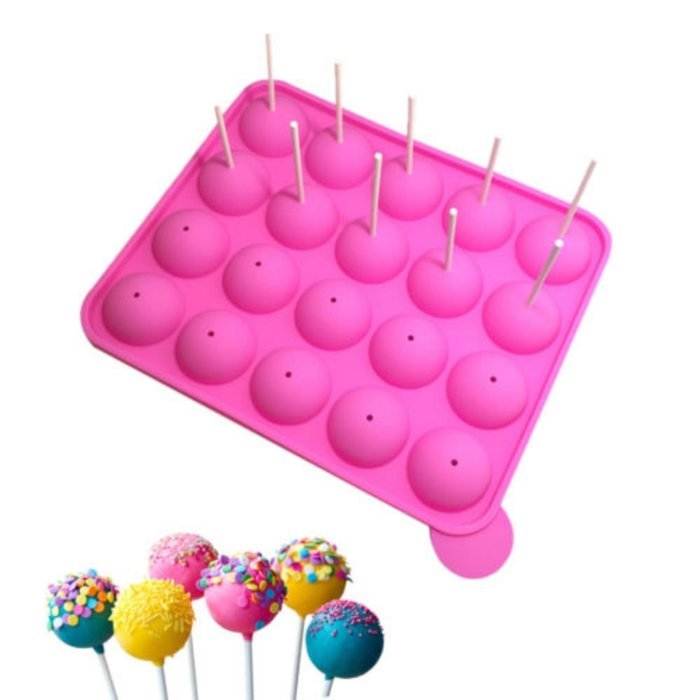 20 Silicone Tray Pop Cake Stick Mould Lollipop Party Cupcake Baking Mold (Pink)