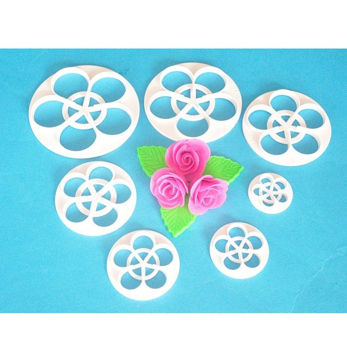FOUR-C Set of 7 Rose Sugarcraft Cutters for Cake Making Fondant Decorations Color White