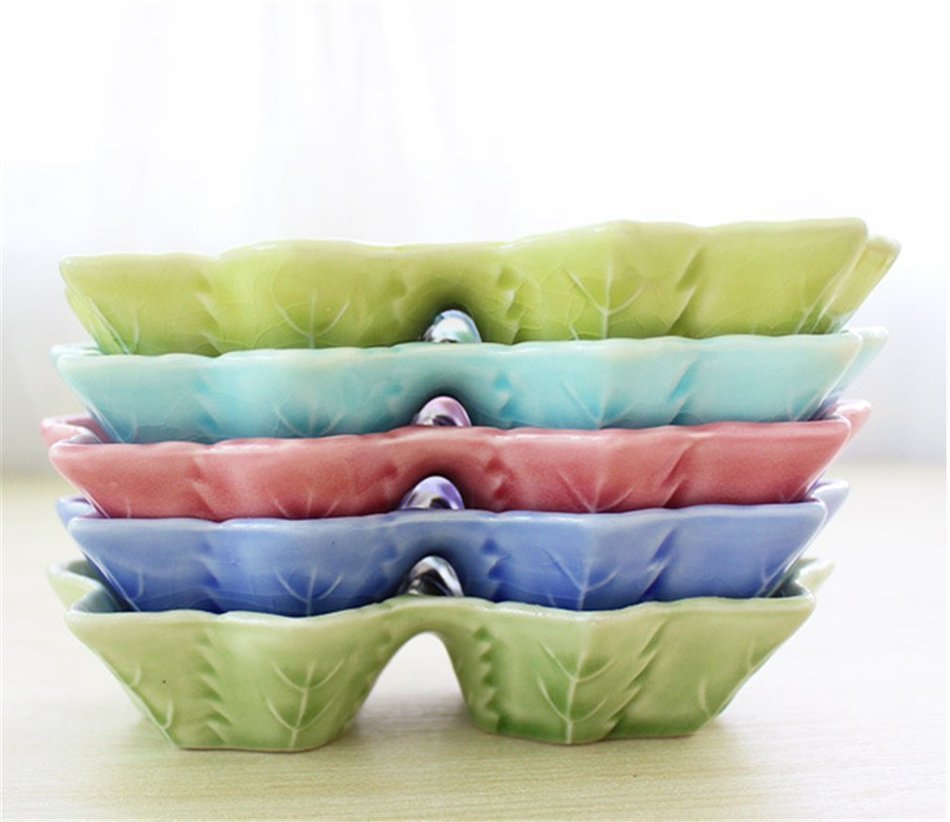 Elufly Snowflake Condiment White Porcelain Mini Dish 13.5*5*2.6cm (Green) N4