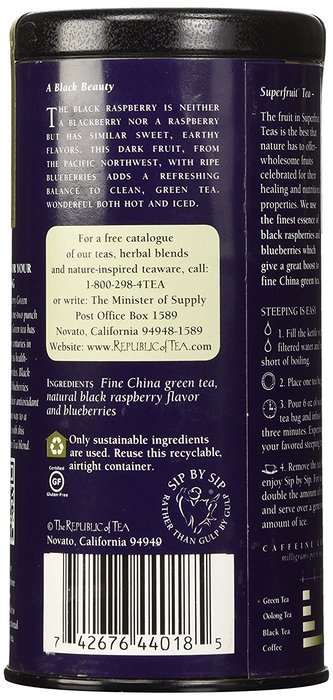 The Republic Of Tea Black Raspberry Superfruit Green Tea, 50 Tea Bags, Healthy Summer Fruit Tea N3