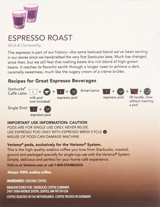 Starbucks&reg; Espresso Roast Verismo&trade; Pods,12-0.28 oz N4