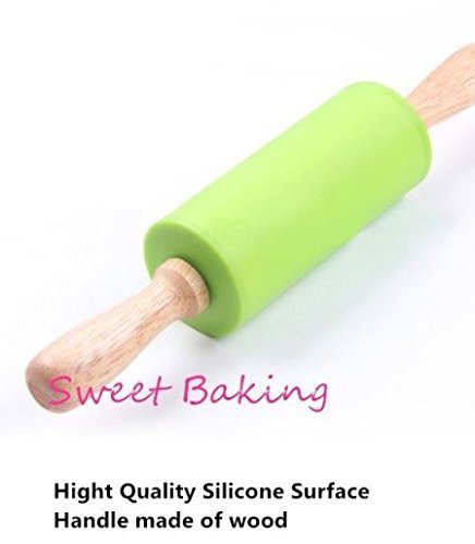Colorful 23cm Wood Handle Pastry Roller Dough Tools Silicone Rolling Pin