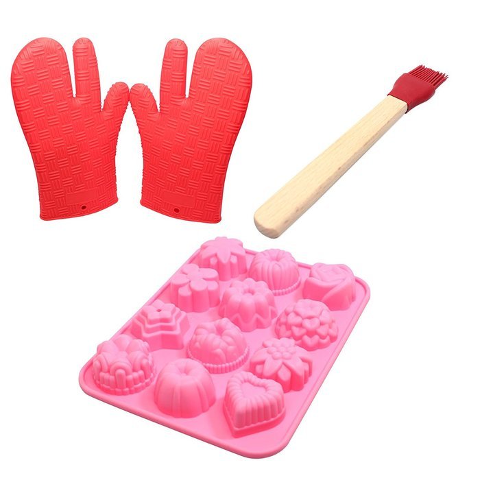 Silicone Bakeware Set - Silicone Bakeware Molds Silicone Cooking Gloves & Silicone Food Brush - 12 Cavity Bakeware...