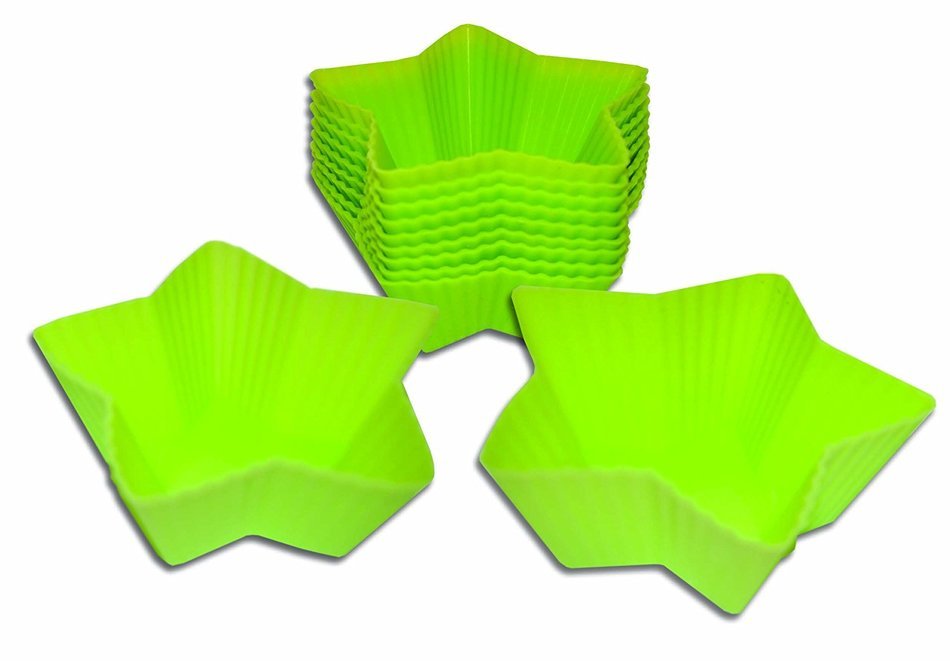 24 x Green Star Silicone Cupcake / Fairy Cake Cases - Reusable Molds