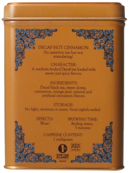 Harney and Sons Decaf Hot Cinnamon , Decaf Flavored Black 20 Sachets per Tin 1.4oz N3
