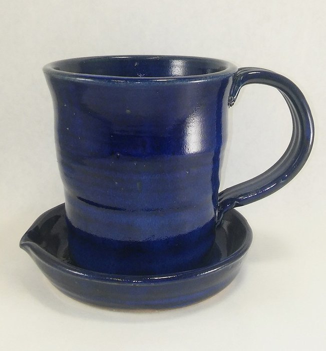 Aunt Chris' Pottery - Heavy Hand Made - Bacon Cooker - Unique New Way of Cooking Bacon - Deep Cobalt Blue Colored...