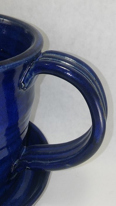 Aunt Chris' Pottery - Heavy Hand Made - Bacon Cooker - Unique New Way of Cooking Bacon - Deep Cobalt Blue Colored... N3